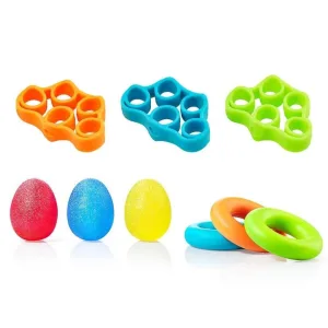Sett med 9 gummibånd for hånd- og fingerøvelser
